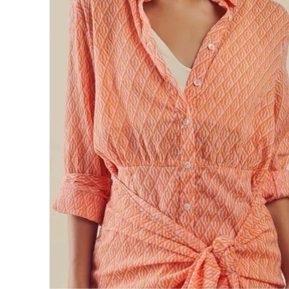 Free People Rillo Shirt Dress Pink Rose Size Small NWOT Cover Up Orange Tropical - Picture 3 of 12